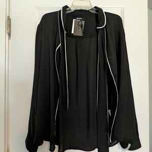 DKNY women's Piped trim tie front blouse